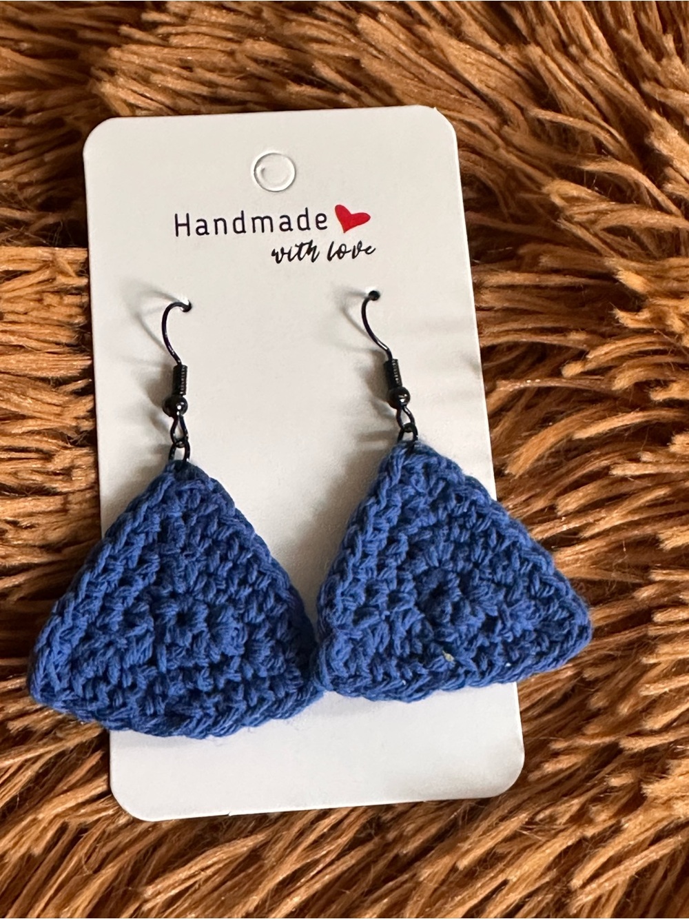 Handmade Blue Crochet Triangle Earrings - Handmade with Love
